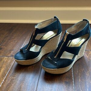 Michael Kors black canvas wedge